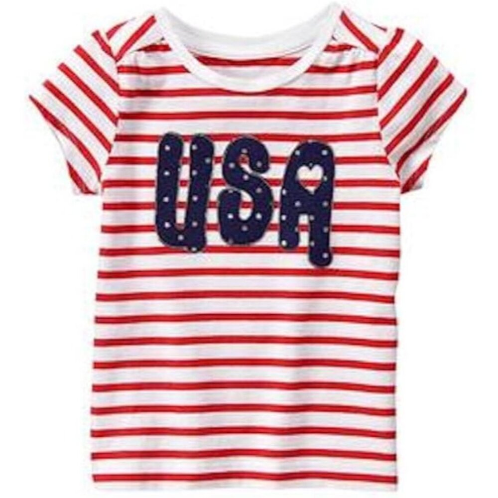 Gymboree Infant Girls USA Tee 12-18 Month Red & White Striped